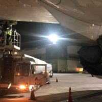 Aircraft being refueled with jet fuel during airport ground operations